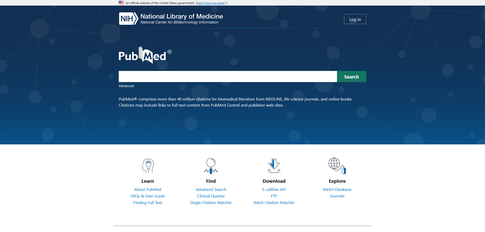 PubMed homepage screenshot
